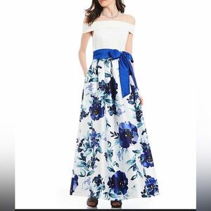 Jessica Howard Blue Floral Off Shoulder Formal Dress New size 16